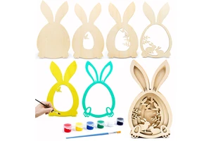 Free Sample Wholesale Customized Kids Easter Wood Crafts Diy Bunny Painting Kit Easter Wooden Ornaments