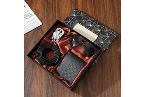 Custom Exquisite Leather Mens Sunglasses Bracelet Wallet Belt Perfume Gift Set with Box Fathers Day