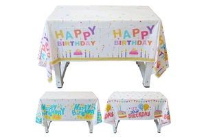 Cartoon Cake Balloon Disposable Tablecloth for Adult Birthday Party Happy Birthday Event Decoration