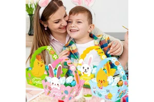 Cross-Border Party Gift Box for Easter Bunny Egg Hen Colorful Irregular 3D Handheld Basket Paper Happy Easter