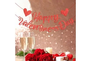 Happy Valentine's Day Chinese Valentine's Day Heart-Shaped Flashing Red Banner Party Decoration