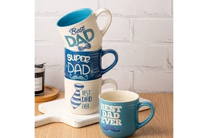 Father's Day Ceramic Mugs Porcelain Drinkware with Happy Day Dad Designs Gift Cups