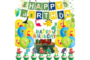 Dinosaur Birthday Party Supplies Set Dinosaur Cake Topper Printing Balloon Happy Birthday Banner Party Decorations for Boys