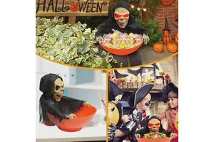 Halloween Snacks Dish House Decoration Voice Control Ghost Toys with Motion Sensor Skeleton Candy Bowl for Party Supply
