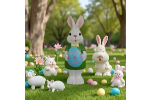 Custom PP Garden Bunny Statue with LED - Plastic Rabbit Figurine for Easter Party Decoration Gift