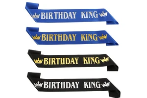 Happy Birthday King Prom Decoration Gifts for Men Birthday Gathering Blue Black Color with Gold Silver Foil Stamping Custom Logo