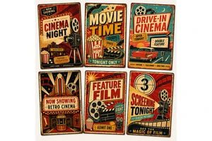 Vintage Retro Metal Sign Cinema Movie Time Tin Sign Rustic Metal Sign Home Theater Cafe Bar Garage Cave Wall Decor Metal Sign