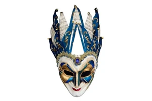 High Quality Blue Gold Venetian Joker Party Mask Masquerade Mardi Gras Mask