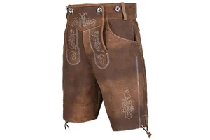 Men's Genuine Leather Lederhosen Floral Embroidered Traditional Bavarian Shorts Regular Fit Brown Unique Bavarian Shorts Breatha