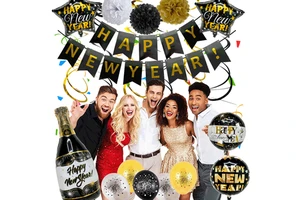 2023 Happy New Year Balloons set Black Gold Party Backdrop Supplies champagne bottle foil balloon decoration