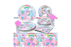 LEMON Unicorn Birthday Party Children Party Decorations Paper Plate Cup Tablecloth Tableware Set Kids Birthday Party Supplies