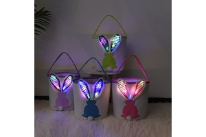Luminous LINNA Easter Bunny Bucket Canvas Storage Basket with Handle 23x24cm Custom Logo Option-Egg Hunting Festival Decoration
