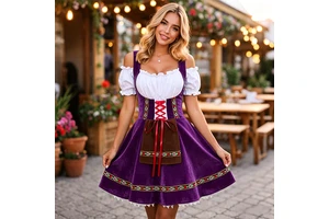 Oktoberfest Dirndl Costume Accessory in Purple Polyester Velvet for Women's Bavarian Beer Festival with Apron