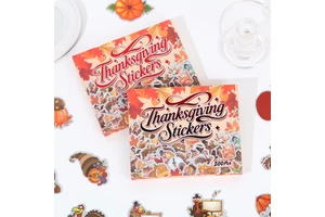200pcs/box Cartoon Thanksgiving Stickers Gift Box Custom Waterproof Vinyl Maple Leaves Turkey Sticker for Family Holiday Decor