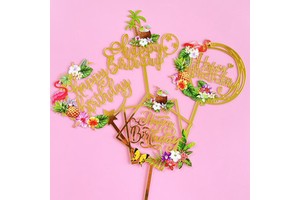 Cake Decorating Supplies Happy Birthday Flower Gold Acrylic Glitter Cake Toppers for Various Girls Boys Adult Birthday Party