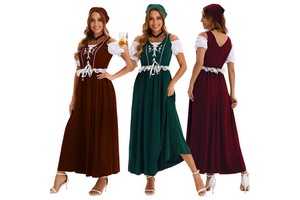 For Beer Festival Halloween Performance Outfit Three-Color Embroidered Oktoberfest Maxi Skirt Party/Stage