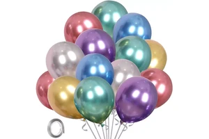 Metallic Party Balloons Thick Chrome Latex Birthday Balloons with Accessories for Party Decor