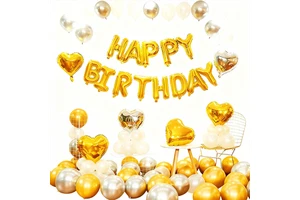 1 Gold and Silver Theme Birthday Party Decorations Balloon Set Happy Birthday Alphabet Foil Balloons Backwall Decor Accessories