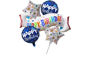 New Blue Christmas Birthday Aluminum Film Balloon Set 5-piece Banner Children's Year End Party Recyclable Atmosphere Decoration