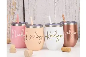 Personalized Wine Tumbler 12oz Bridesmaid Wine Tumbler Engraved Wine Cup Insulated Tumbler Wedding Party Cup