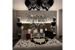 Black Silver Happy Birthday Balloon Kit Number 20 Heart Foil Balloons Adult 20th Birthday Bedroom Decor Globos
