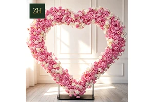 Durable Elegant Pink White Rose Heart Shaped Flower Arch For Birthday Wedding Ornament