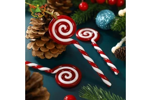 Cute Durable Christmas Decorations 3.5x10.5cm Lollipop Creative Red White Two-Color Plastic Candy Stick Pendant Customizable