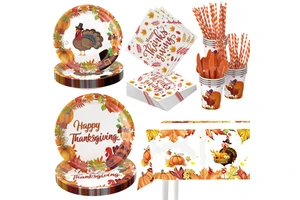 Hot-selling Thanksgiving Turkey Leaf Plates Napkins and Forks Are Perfect for Decorating the Autumn Harvest Party