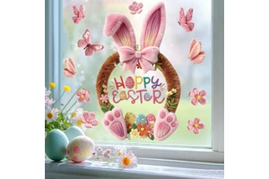 Wholesale 2026 Easter New Product Bunny Basket Spring Festival Electrostatic Sticker for Mall Window Glass and Entrance Window