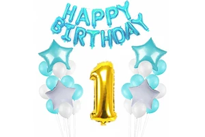 Happy Birthday 1st Kids Party Supplies Kit Set Metallic Number Shaped Balloons Decoration Backdrop for Party