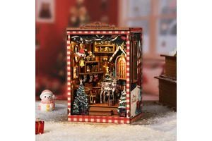 Vintage Christmas Display Book Nook A 3D Wooden Puzzle With Multiple Decorated Trees And Reindeer A Festive Miniature Showcase