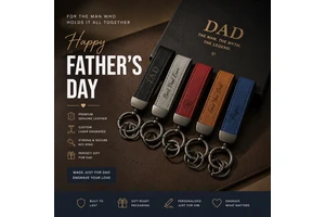 Luxury Multi Color Leather Metal Keychain Zinc Alloy Sturdy Laser Engravable Gift Packaging Leather Key Ring for Father's Day