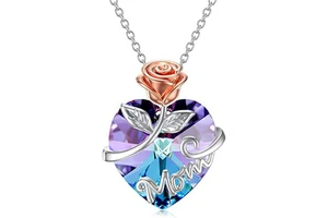Best Mother's Day Gifts Crystal Jewelry Rose Flower Love Heart Pendant Necklace for Mom/Grandma/Wife
