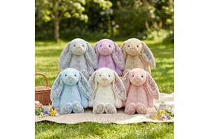 Personalized Custom Name Embroidery Bunny Plush Toy Floral Long Ear Rabbit Stuffed Animal Soft Baby Comfort Doll Easter Gift