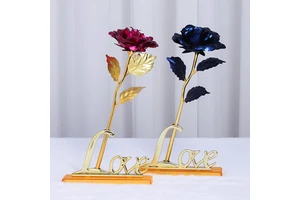 24K Gold Dipped Waterproof Real Preserved Roses Colorful Foil Romance Style Forever Valentine's & Mother's Day Gift Made Plastic