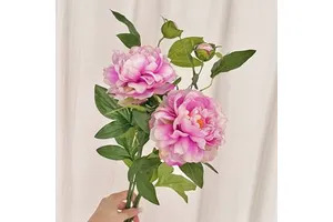 Wholesale Realistic Single Stem 2-Heads 70cm Artificial Peony Purple Silk Flower for Floral Arrangement Home Wedding Decoration
