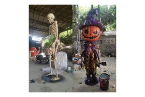 Commercial Fiberglass Giant Skeleton Statue Life Size Human Bone Sculpture Outdoor Haunted House Prop for Theme Park