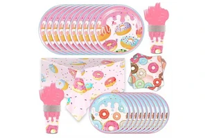 Kids Birthday Party Supplies Donuts Theme Party Children Girl Party Decorations Paper Plate Cup Tablecloth Tableware Set