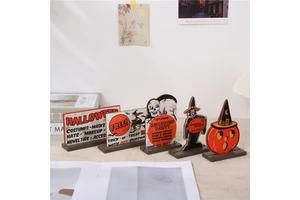 Cross-border Halloween Decoration Ornaments Family Party Desktop Witch Pumpkin Skull Wooden Crafts Indoor