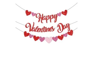 Happy Valentines Day Banner with Pink and Red Heart Garland Banner Valentines Day Banner Valentines Day Decoration