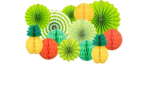 Hawaiian Adult Hanging Plastic Fans Pineapple Flamingo Flower Garland Banner Luau Beach Birthday Photo Backdrop Party Supplies
