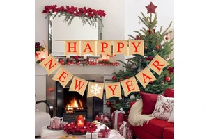 Wholesale New Snow Red Font Dovetail Happy New Year Banner Bunting New Year Party Decoration Supplies