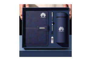 Custom Logo Luxury A5 PU Leather Notebook Journal Gift Set with Pen, Thermal Mug & USB, Promotional Wholesale Business