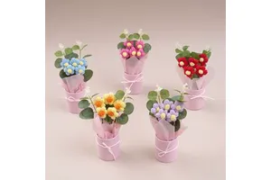 Creative Mother's Day Gifts Handmade DIY Knitted Woolen Flower Bouquet Crochet Mini Flower Bouquet Gift for Mom Women Girls