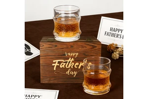 Artisan Glacier Set: Crystal Hanging Whiskey Glass Gift Set Wooden Box | Father's Day 2026 Ready | SHUNSTONE 100M+ Sold