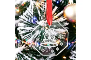 HBL Wholesale Octagonal Shape Laser Engraved Crystal Glass Ornaments Christmas Tree Hanging Christmas Gifts