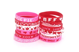 Wholesale in Stock Valentine's Day Pink Red Heart Red Lips Lovers Durable Smoothly Couple Silicone Bracelet a Set of 12 Pieces