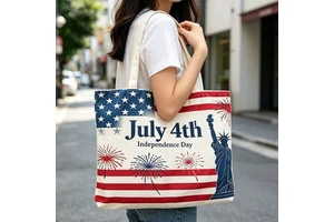 2026 Factory Fast Schedule Custom USA Independence Day Modern Simple Fashion Portable Multi-Color Canvas Grocery Shopping Bag