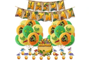 Children's Birthday Party Supplies Dinosaur Theme Decorations Tyrannosaurus Rex Latex Balloon Banner & Cake Topper