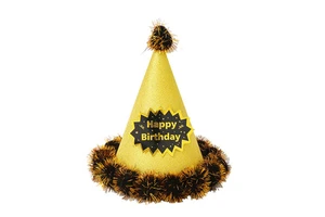 Wholesale Stock Children and Adult's Gold Wire Hairball Hat Party Cake Decoration Birthday Supplies Made of Paper